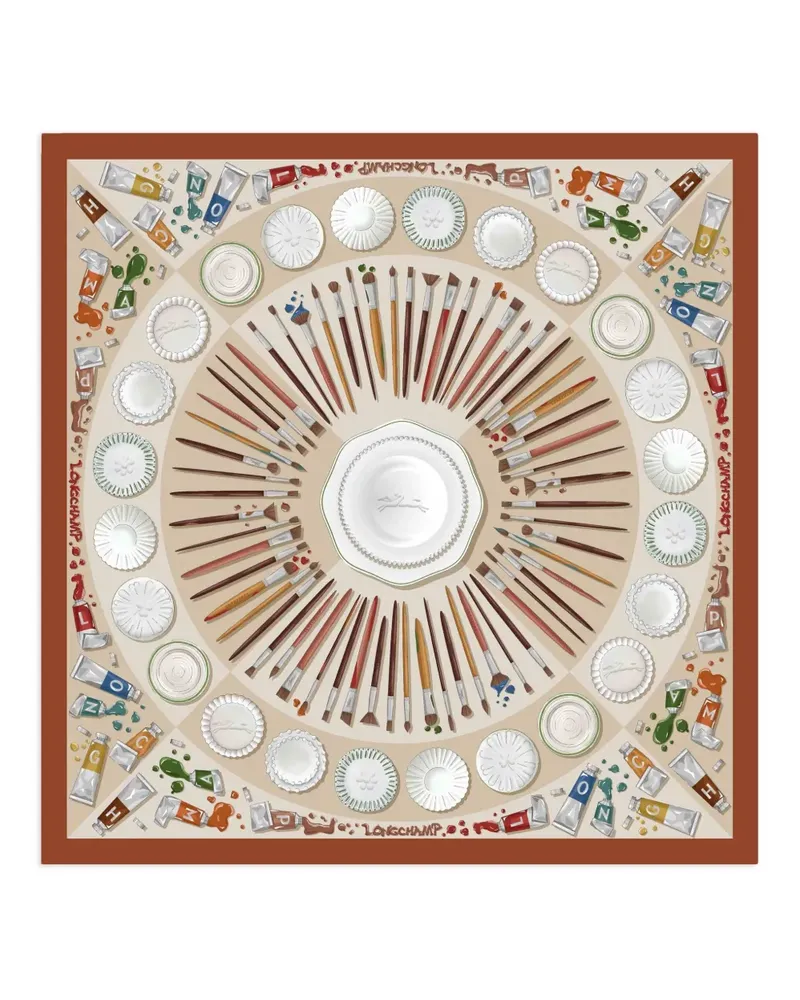 Longchamp Seidenschal mit Palette d'Artiste-Print - Nude Nude