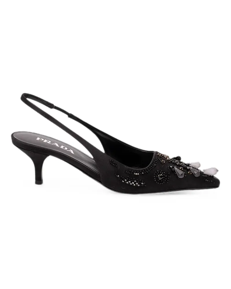 Prada embroidered satin slingback pumps - Schwarz Schwarz