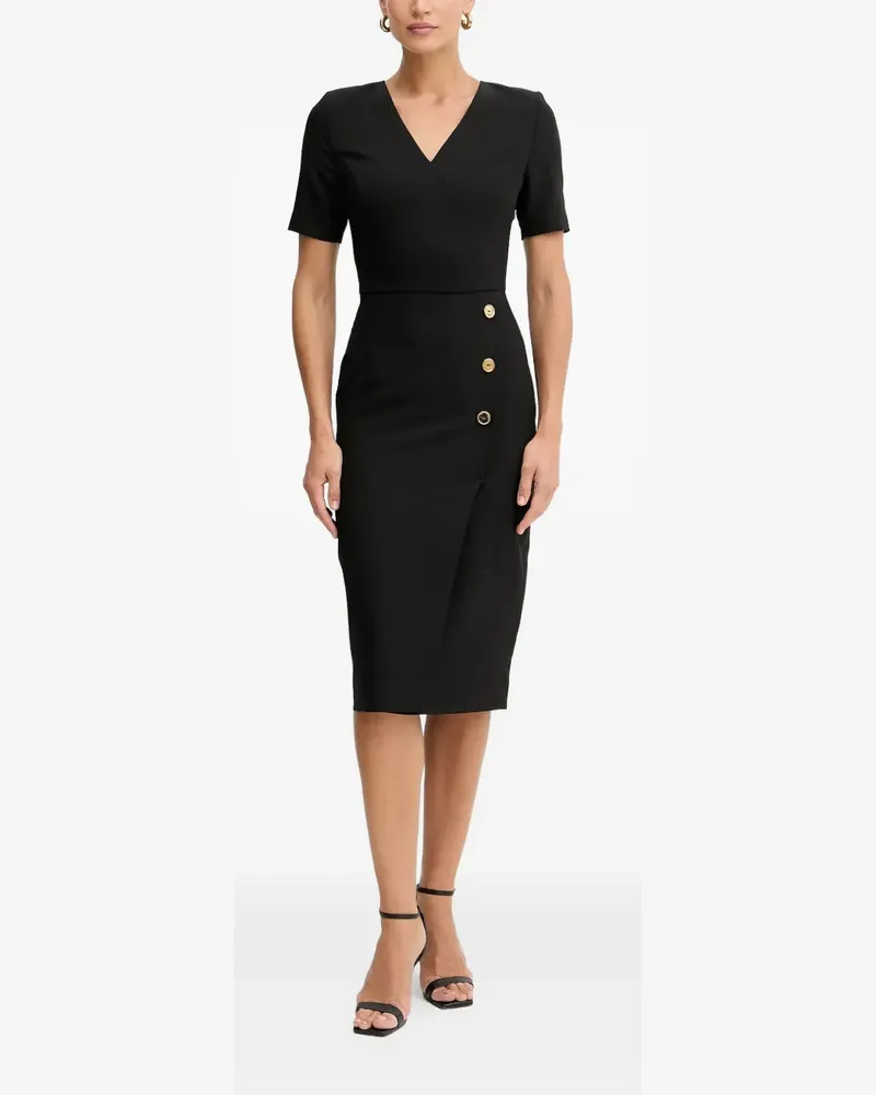 Guess button V-neck midi dress - Schwarz Schwarz