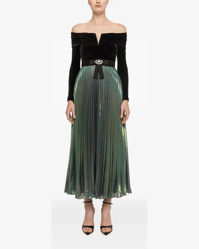 NISSA velvet bodice metallic chiffon midi dress - Grün Grün