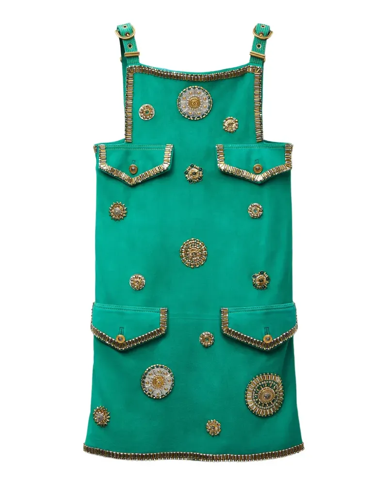 Versace Besticktes Minikleid aus Wildleder - Grün Grün