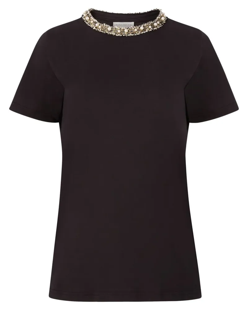 Nina Ricci T-Shirt mit Perlendetail - Schwarz Schwarz