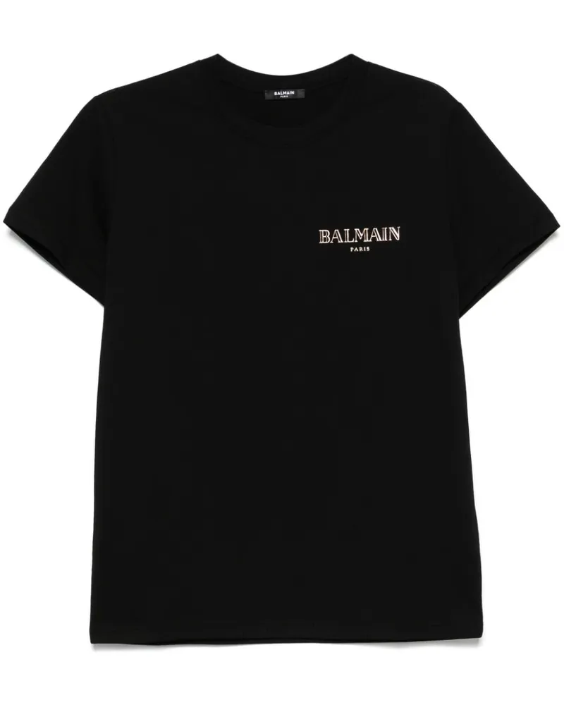 Balmain T-Shirt mit Logo-Applikation Schwarz