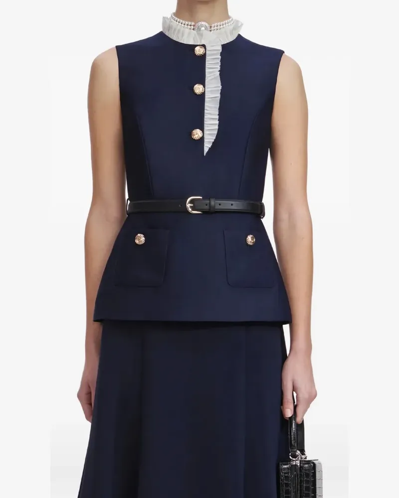 Self-Portrait ruffled button midi dress - Blau Blau