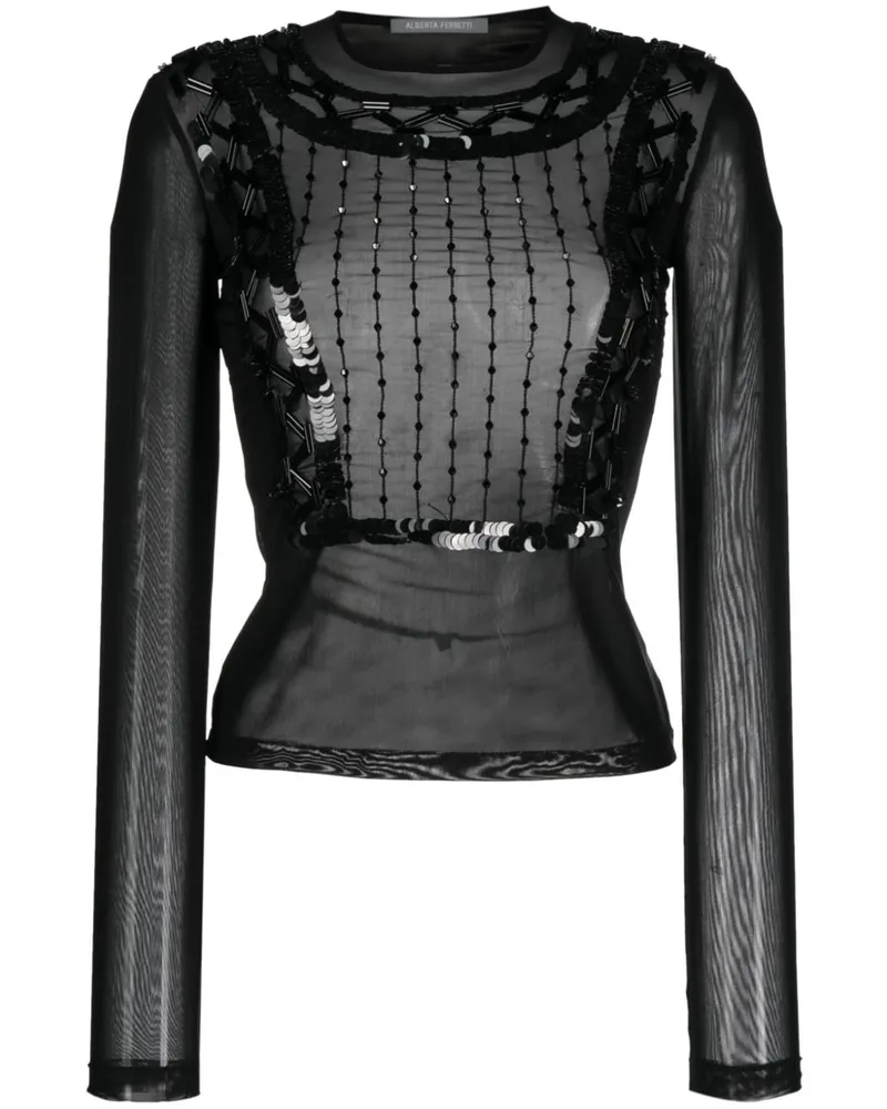 Alberta Ferretti Semi-transparentes Oberteil mit Pailletten - Schwarz Schwarz