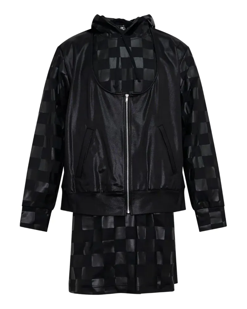 Comme des Garçons checkerboard-pattern layered-effect hoodie - Schwarz Schwarz