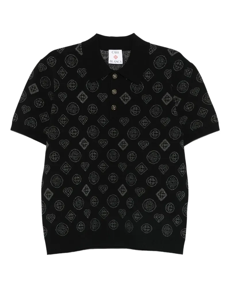 Casablanca Paris Gemustertes Poloshirt mit Knopfleiste - Schwarz Schwarz