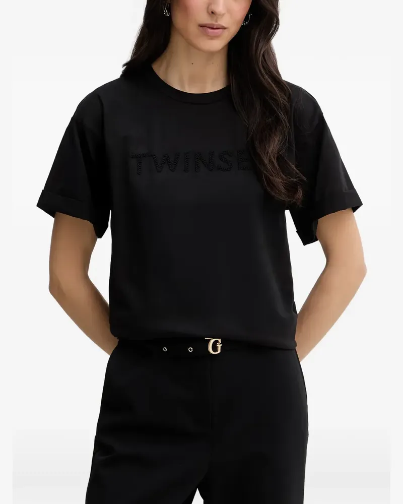 Twin-Set T-Shirt mit Logo-Stickerei - Schwarz Schwarz