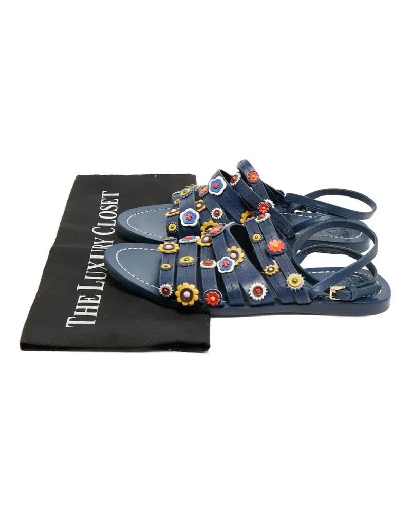 Tory Burch ankle-wrap floral appliqués sandals - Blau Blau