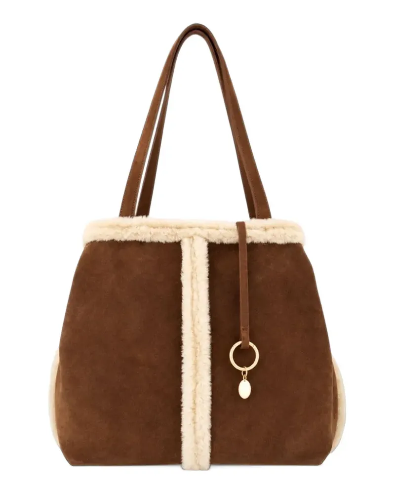 Vanessa Bruno large Daily shearling-trim tote bag - Braun Braun