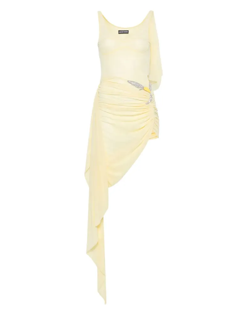 David Koma Asymmetrisches Drapiertes Kleid mit Kristallen - Gelb Gelb