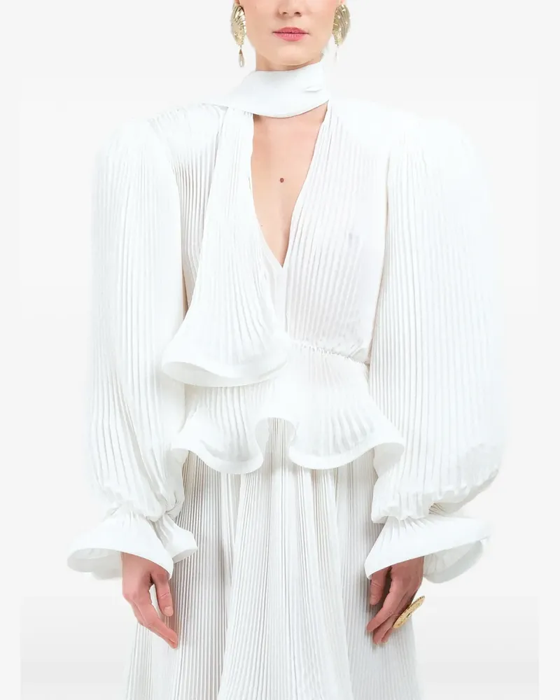 Rowen Rose Voluminöse Bluse mit Falten - Weiß Weiß