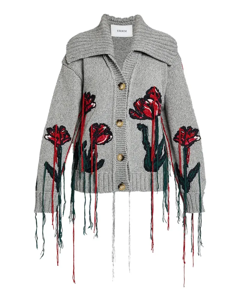 Erdem Fransen-Cardigan mit Blumendetail - Grau Grau