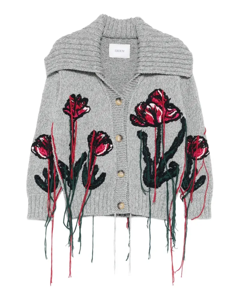 Erdem Fransen-Cardigan mit Blumendetail - Grau Grau