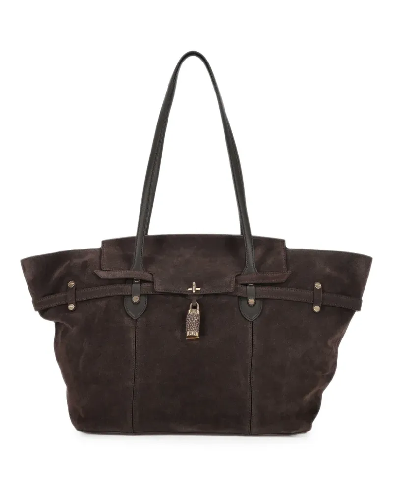 Borbonese large Premiere padlock-detail suede tote bag - Braun Braun