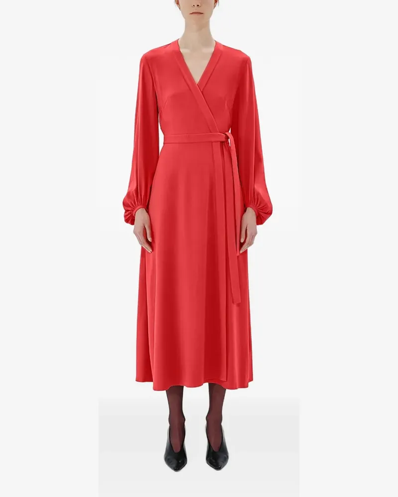 Another Tomorrow cut-out lantern-sleeve wrap dress - Rot Rot