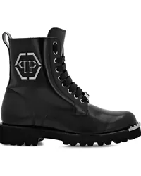 Philipp Plein Schnürstiefel mit Logo-Schild Schwarz