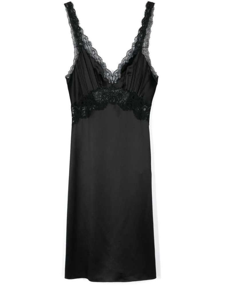 Saint Laurent Midikleid mit Spitzeneinsatz - Schwarz Schwarz
