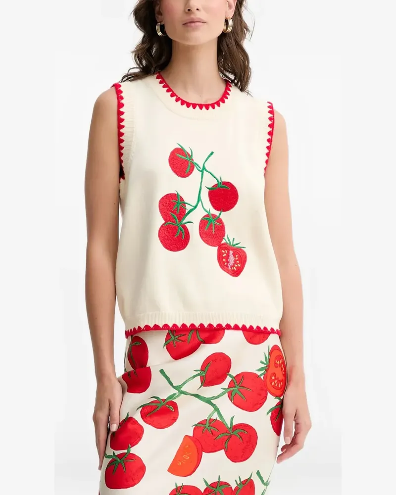 Never Fully Dressed Oberteil mit Tomatenstickerei - Nude Nude