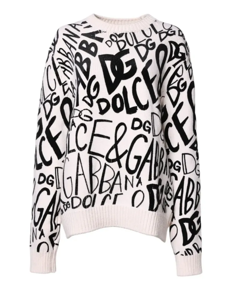 Dolce & Gabbana Pullover mit Graffiti-Logo - Weiß Weiß