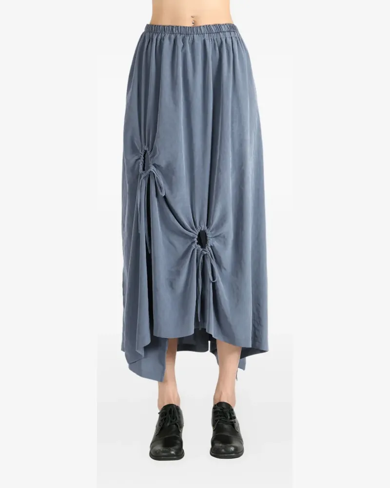 Yohji Yamamoto drawstring-detail asymmetrical midi skirt - Blau Blau