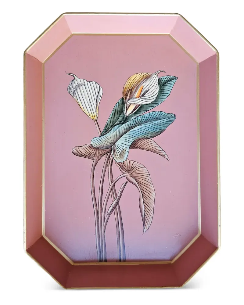 Les-Ottomans Handbemaltes Tablett aus Eisen - Rosa Rosa