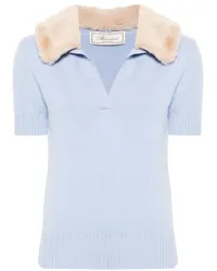 Blumarine Poloshirt mit Faux-Fur-Kragen Blau