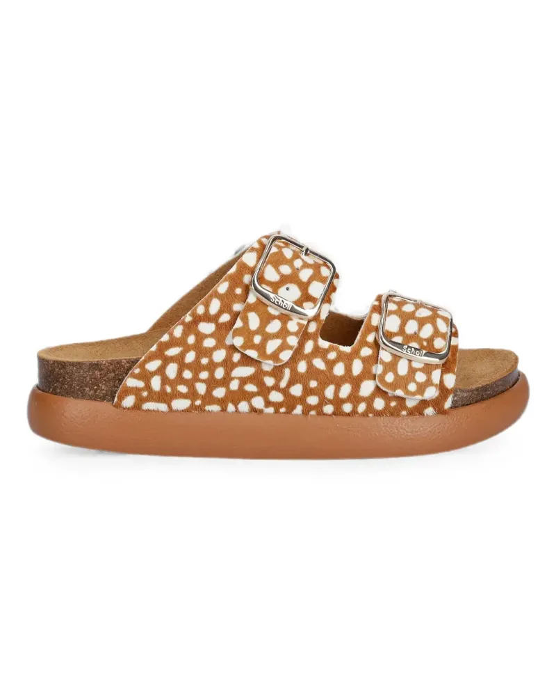 Scholl buckle-fastening animal-print slides - Orange Orange