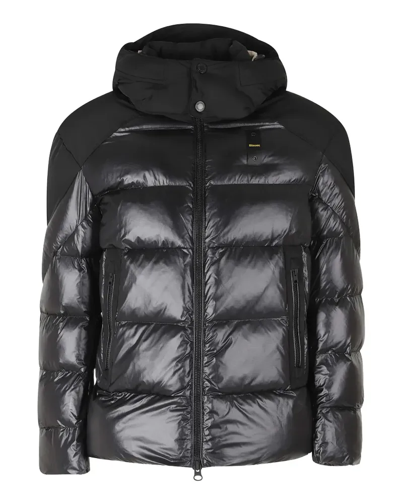 Blauer Gesteppte Kapuzenjacke - Schwarz Schwarz