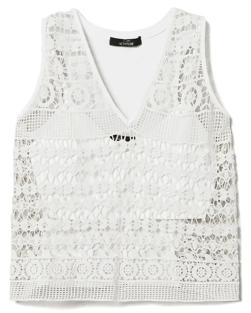 Twin-Set Jerseyoberteil mit Makramee-Spitze - Weiß Weiß