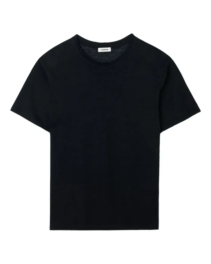 Sandro T-Shirt aus Leinen mit rundem Ausschnitt - Schwarz Schwarz