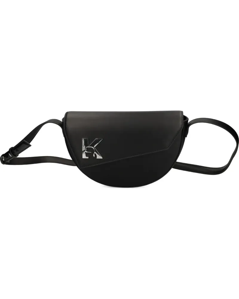 Karl Lagerfeld Halbrunde Tasche mit Logo-Schild - Schwarz Schwarz