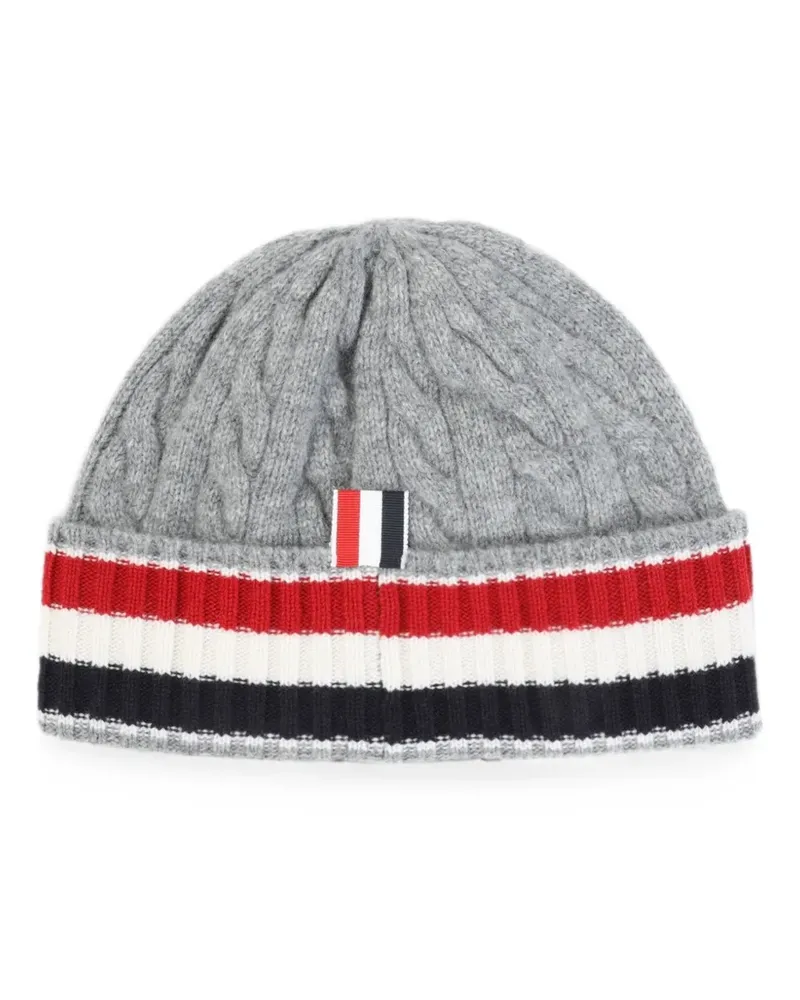 Thom Browne cable-knit striped beanie hat - Grau Grau