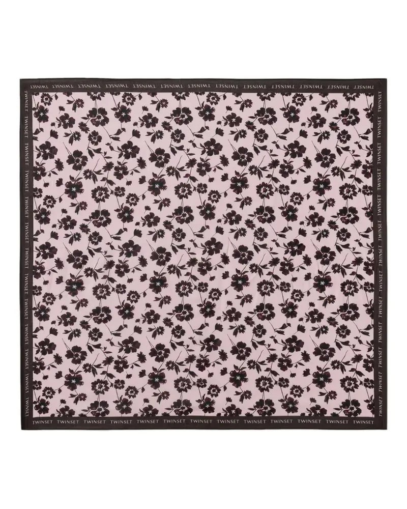 Twin-Set Schal mit Blumenprint und Logo - Rosa Rosa