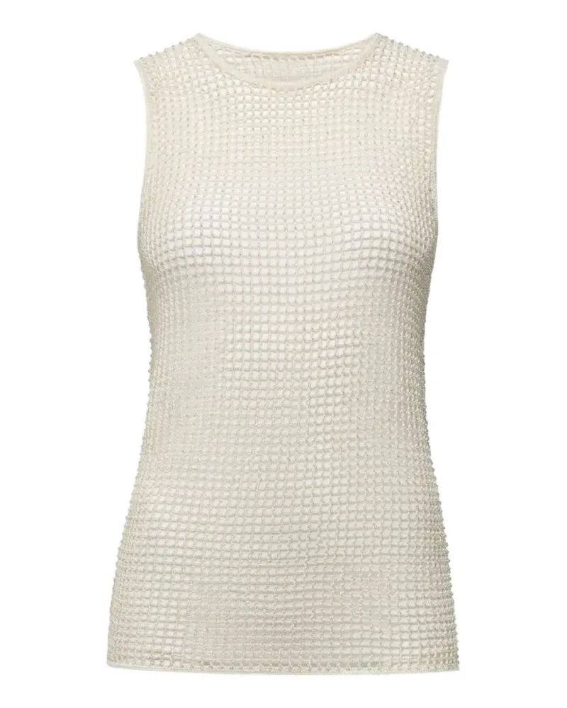 Another Tomorrow beaded mesh-knit top - Nude Nude