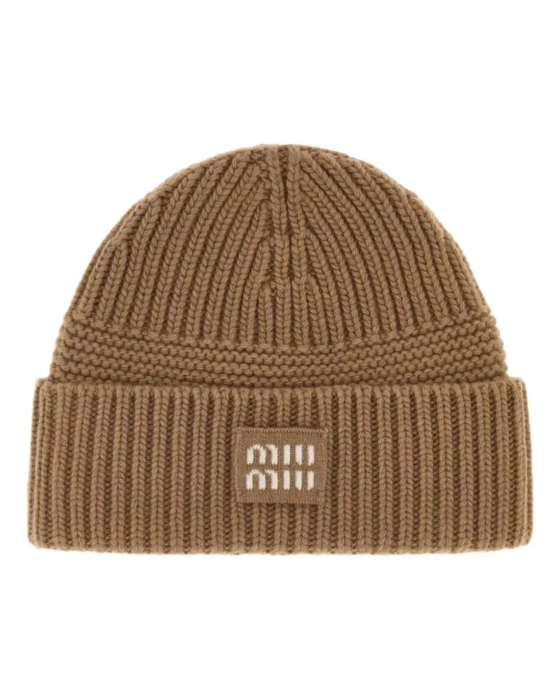 Miu Miu camel wool blend beanie hat - Nude Nude
