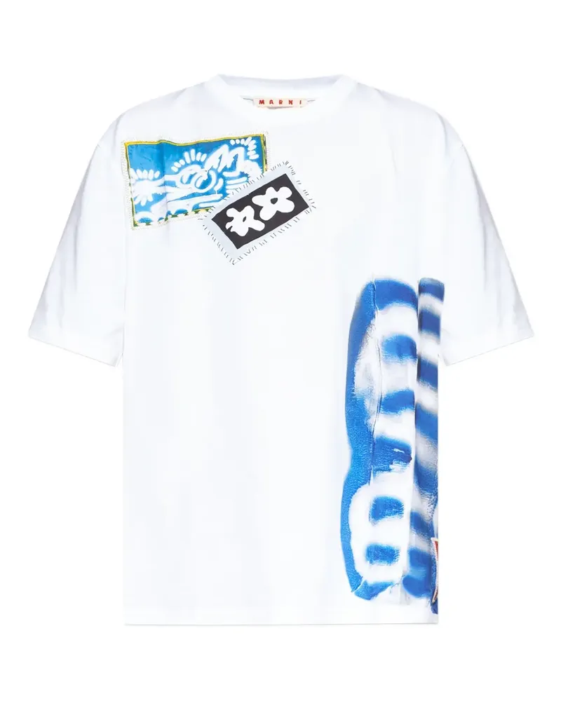 Marni T-Shirt mit Patchwork-Print - Weiß Weiß