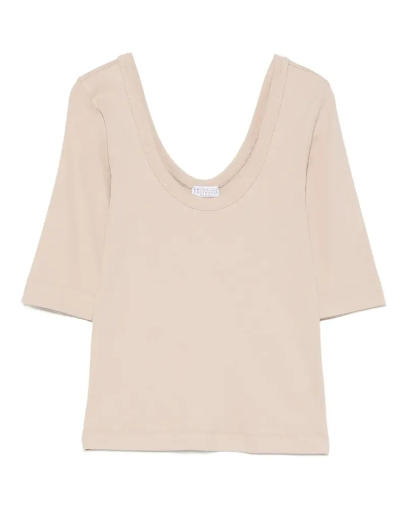 Brunello Cucinelli T-Shirt mit U-Ausschnitt - Nude Nude