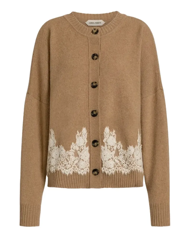 Alberta Ferretti lace-trim button-up cardigan - Nude Nude
