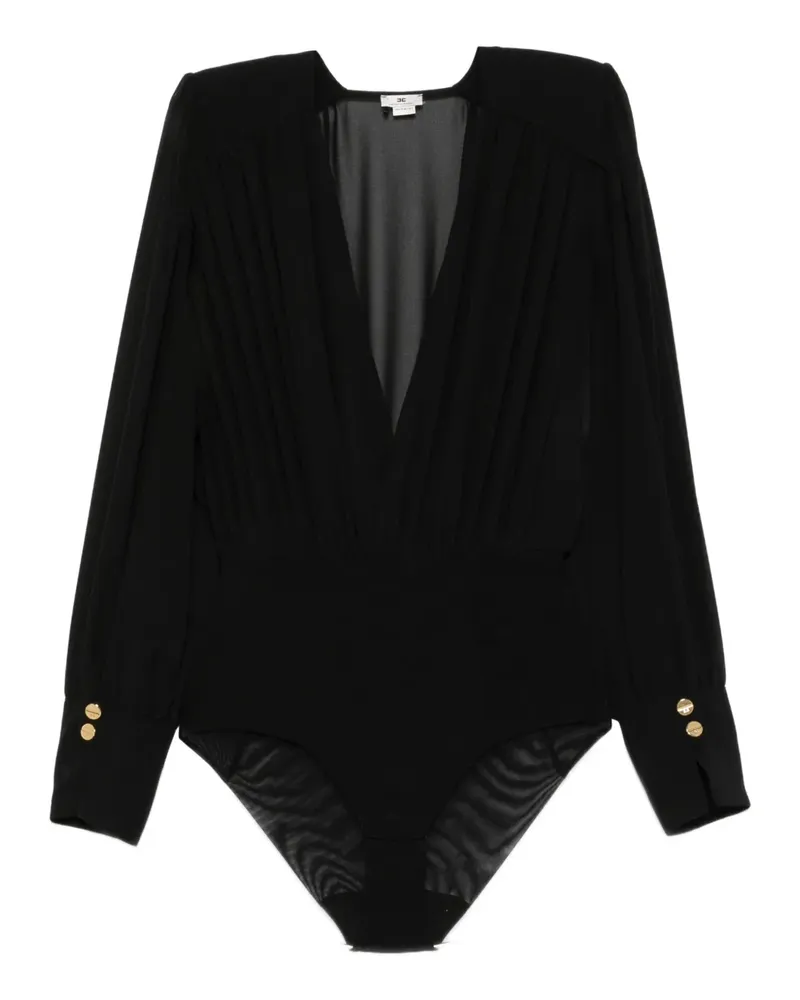 Elisabetta Franchi pleated-panel button-cuff bodysuit - Schwarz Schwarz