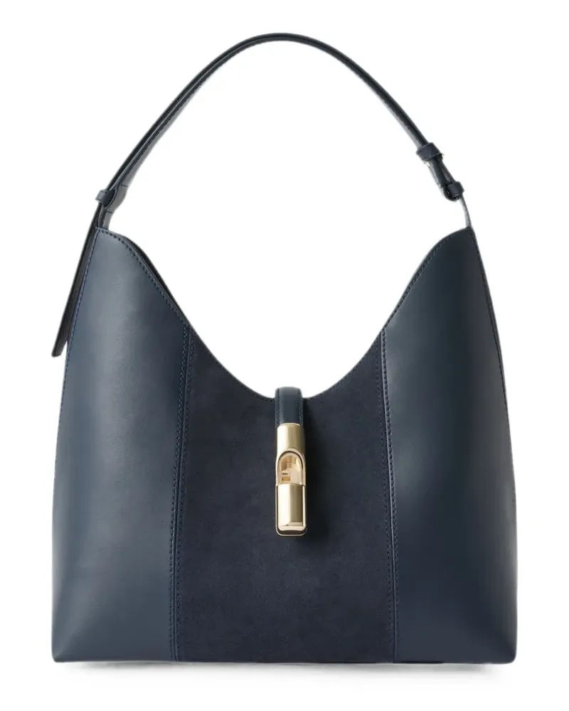 Furla medium suede-panelled leather shoulder bag - Blau Blau