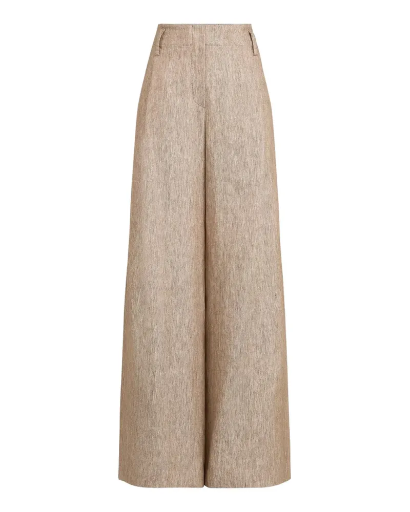 Brunello Cucinelli A-Line-Hose aus Leinen-Denim mit Falten und Monili - Nude Nude
