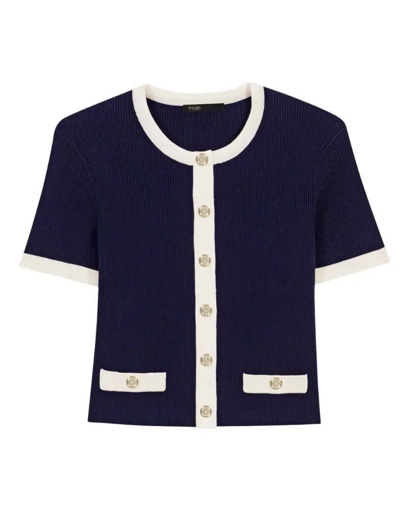 Maje ribbed contrast-trim cardigan - Blau Blau
