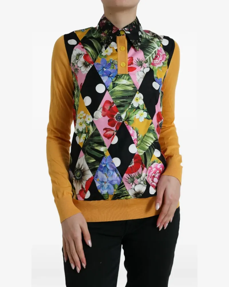 Dolce & Gabbana Poloshirt im Patchwork-Look mit Blumenprint - Gelb Gelb