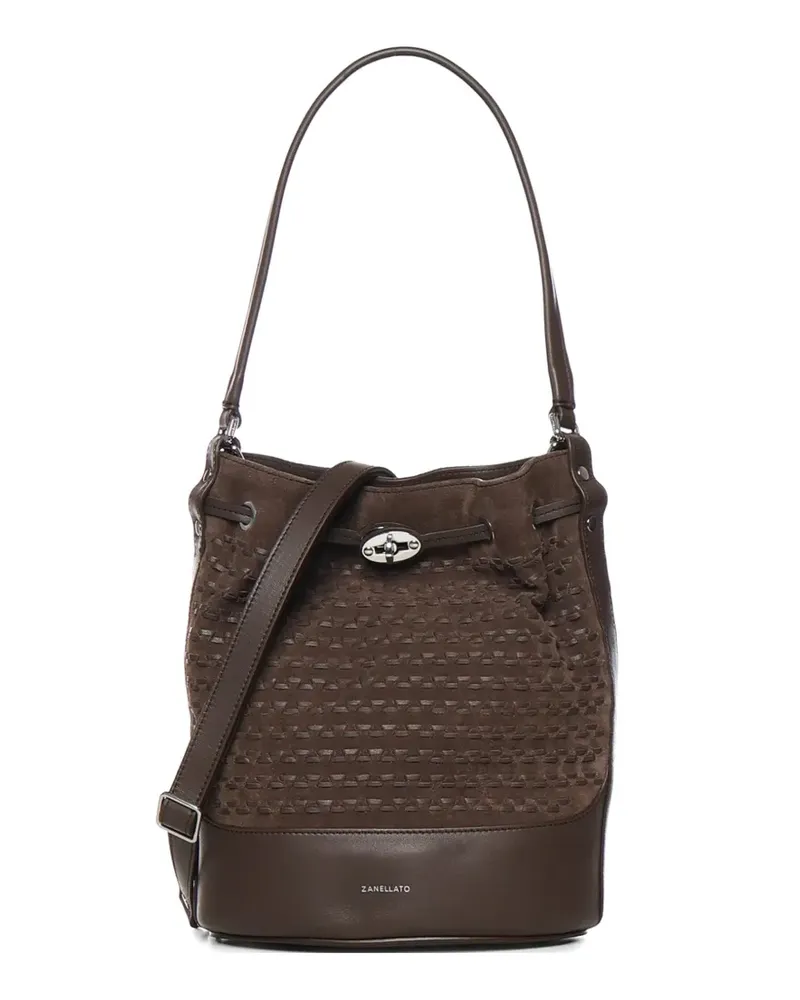 Zanellato small Mondà'® drawstring top handle leather bucket bag - Braun Braun