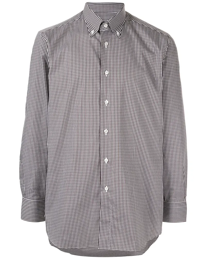 Brioni Kariertes Button-down-Hemd - Weiß Weiß