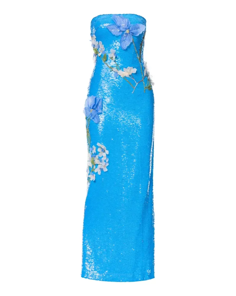Monique Lhuillier Iris sequined floral-appliqué gown - Blau Blau