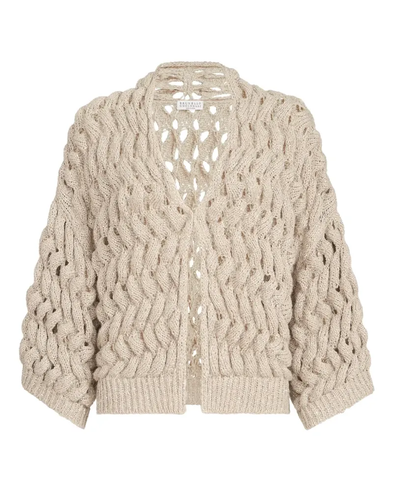 Brunello Cucinelli silk and linen dazzling waves cardigan - Nude Nude