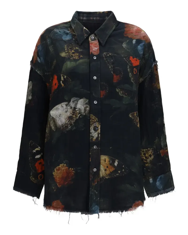 R13 Hemd mit Schmetterling-Print - Schwarz Schwarz