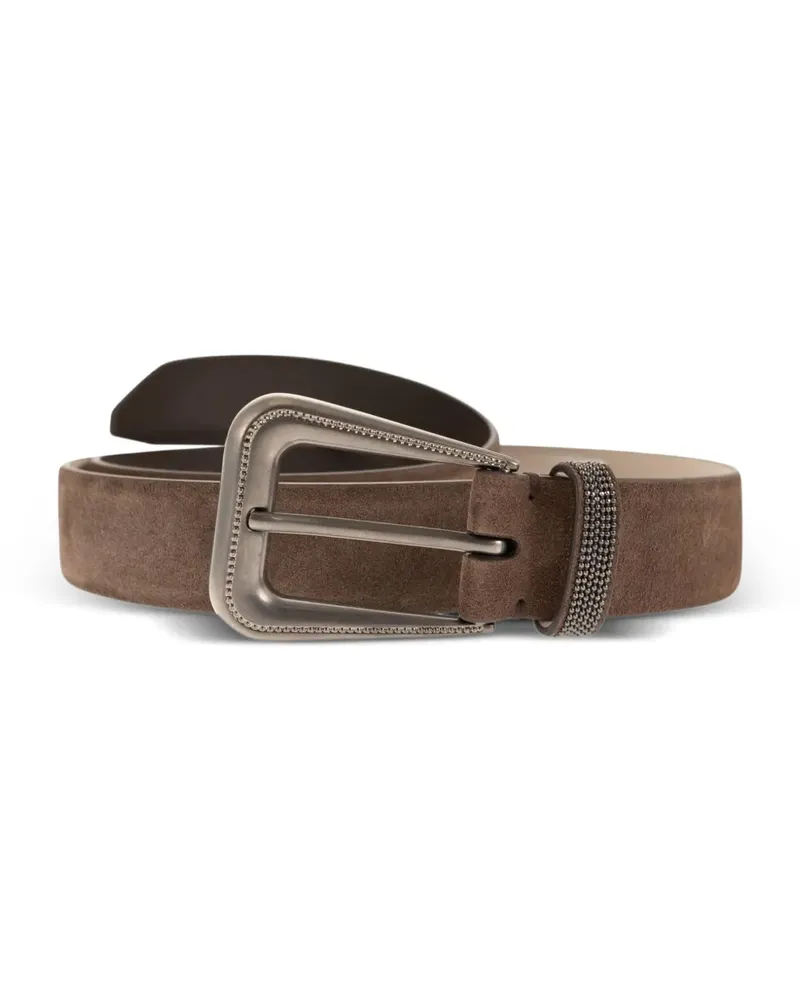 Brunello Cucinelli embellished buckle suede belt - Braun Braun